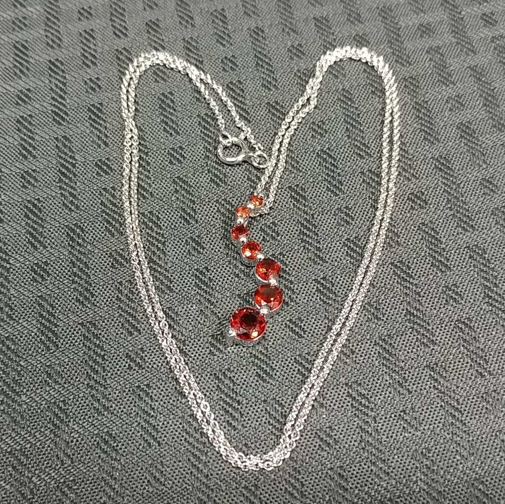 Garnet 925 Sterling Silver Journey Pendant Necklace January Birthstone Red Gem
